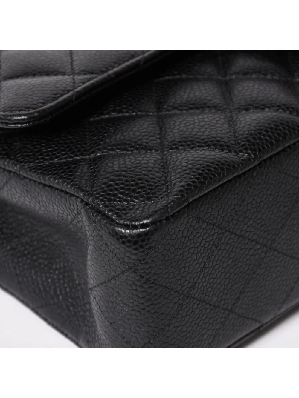 Chanel Quilted 25 Double Flap Chain Shoulder Bag CC Logo Caviar Leather Black